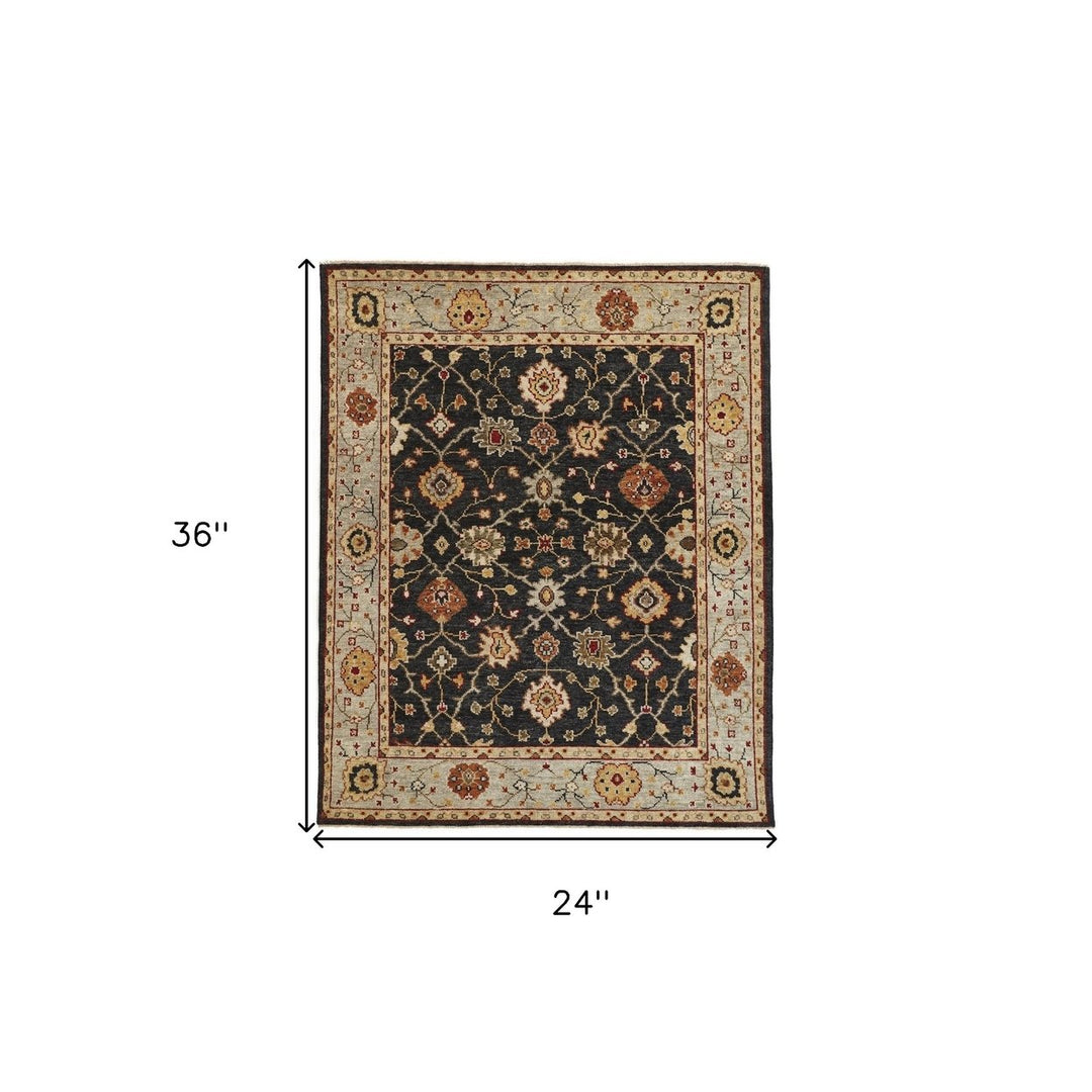 12 X 15 Black Gold And Gray Wool Floral Hand Knotted Stain Resistant Area Rug With Fringe Image 1