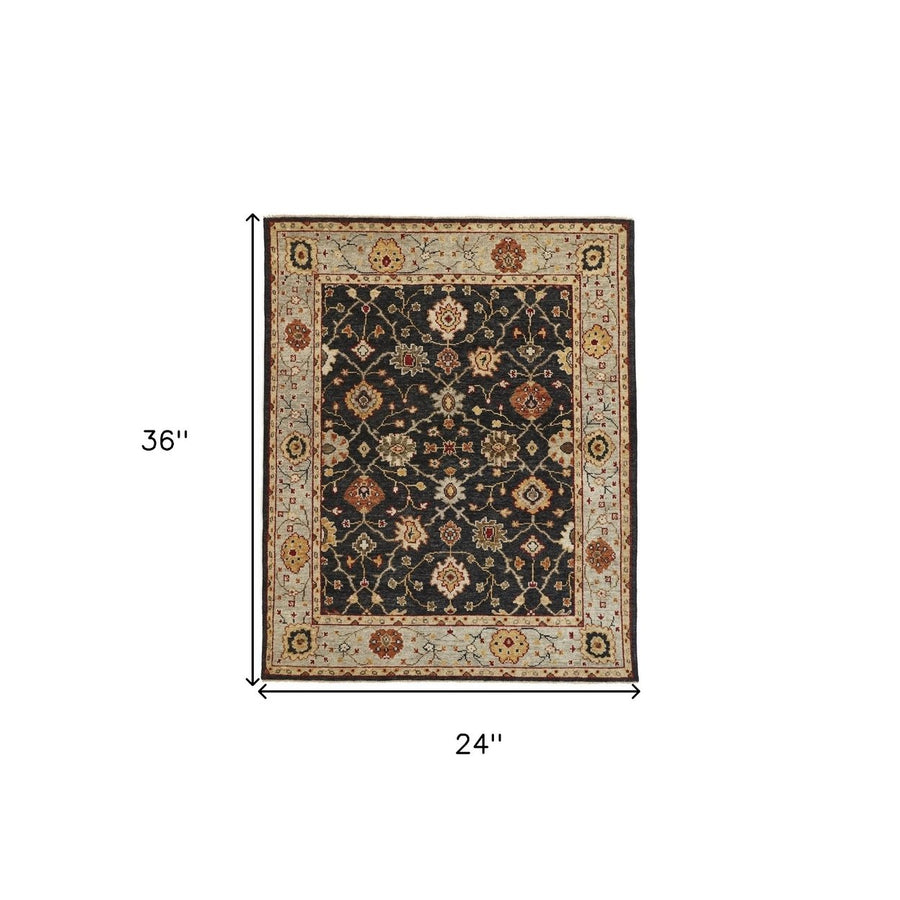 12 X 15 Black Gold And Gray Wool Floral Hand Knotted Stain Resistant Area Rug With Fringe Image 1