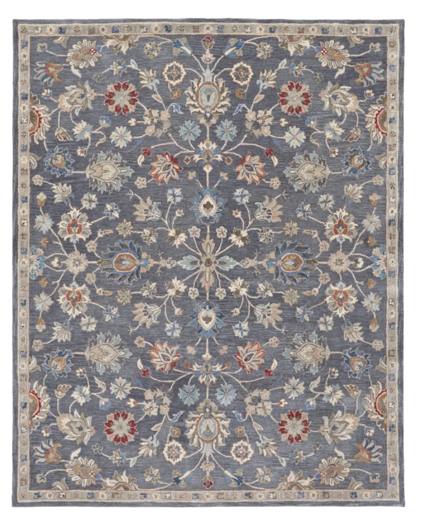 9 x 12 Gray and Ivory Wool Floral Hand Tufted Area Rug Image 1