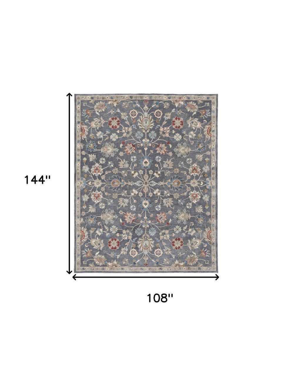 9 x 12 Gray and Ivory Wool Floral Hand Tufted Area Rug Image 2