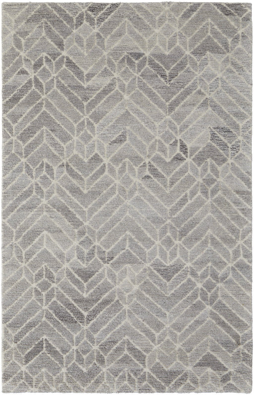 9 x 12 Gray and Ivory Wool Geometric Hand Tufted Area Rug Image 1