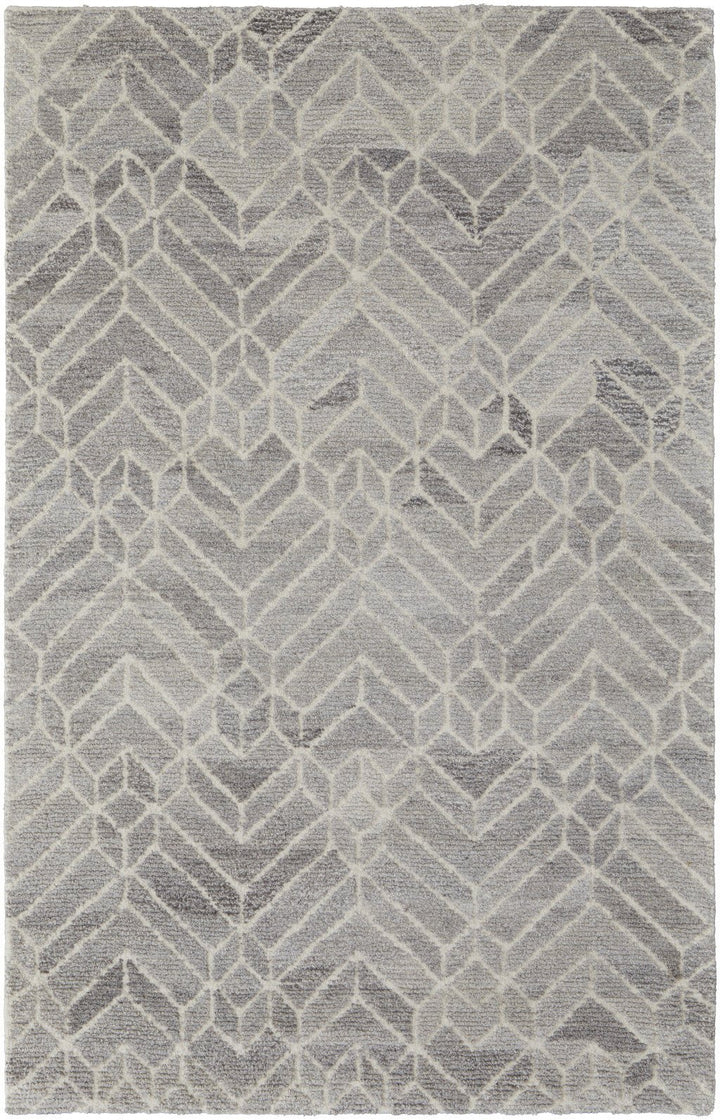 9 x 12 Gray and Ivory Wool Geometric Hand Tufted Area Rug Image 1