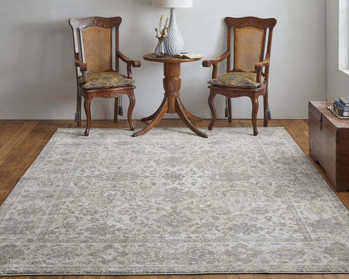 9 X 12 Ivory Tan And Gray Power Loom Area Rug Image 2