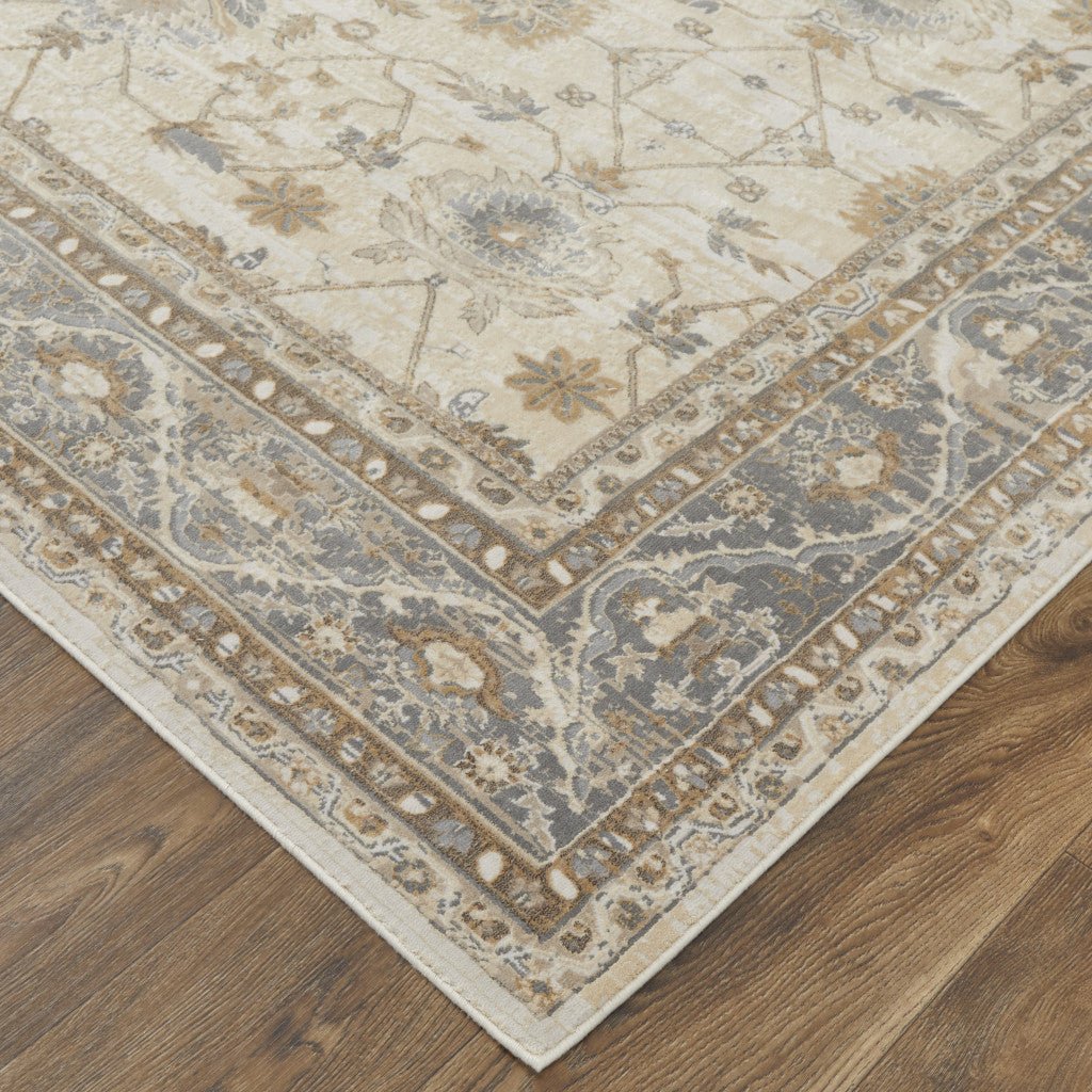 9 X 12 Tan Ivory And Gray Power Loom Area Rug Image 1