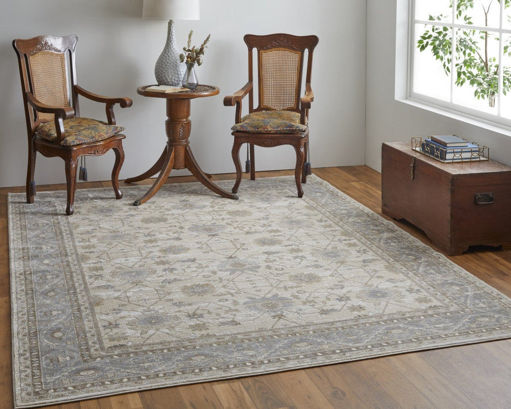 9 X 12 Tan Ivory And Gray Power Loom Area Rug Image 2