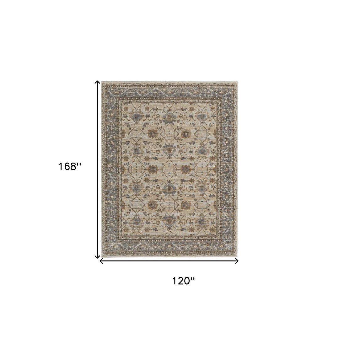 9 X 12 Tan Ivory And Gray Power Loom Area Rug Image 3