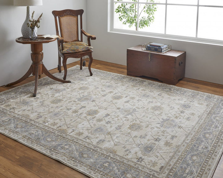 9 X 12 Tan Ivory And Gray Power Loom Area Rug Image 5