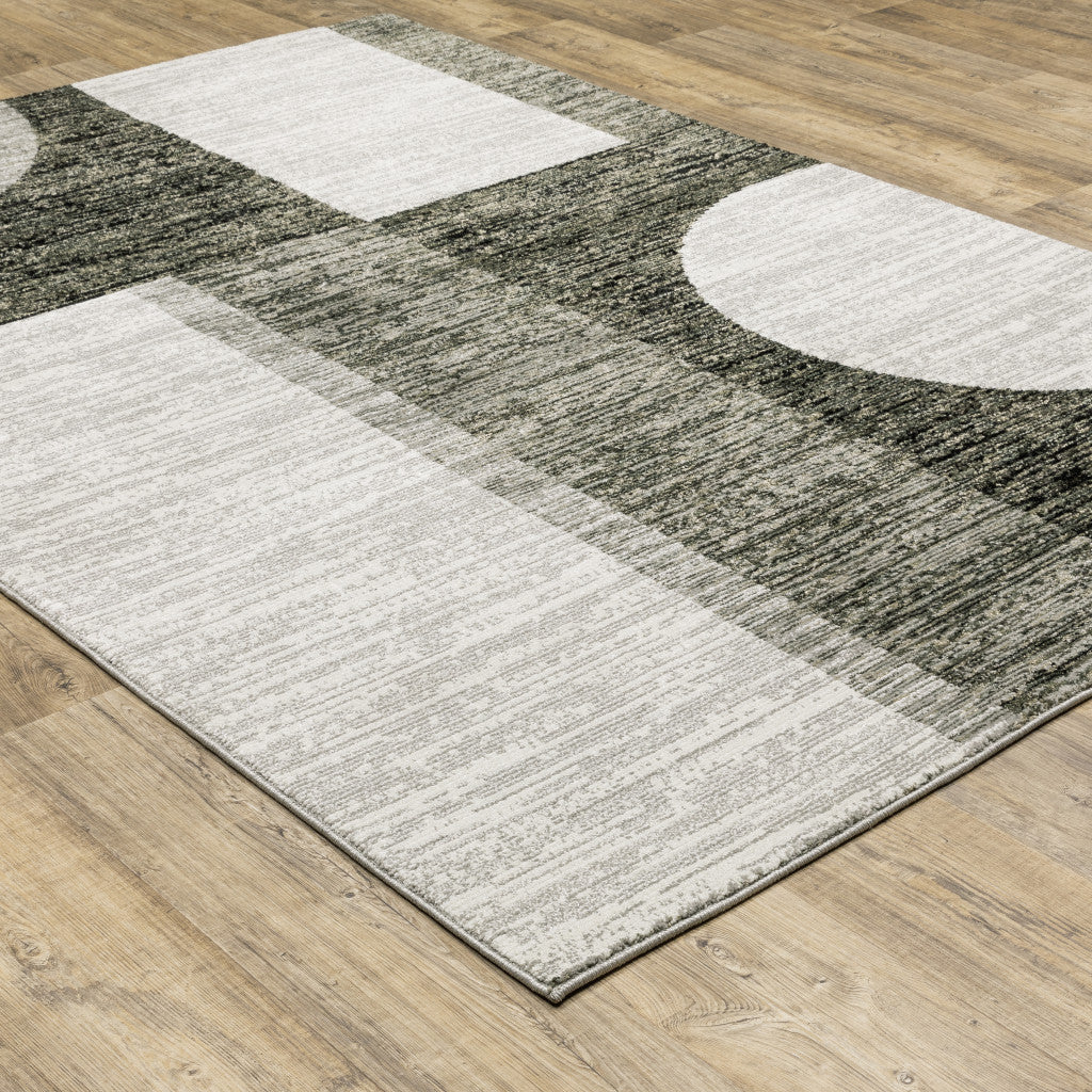 8 x 11 Gray and Ivory Geometric Power Loom Area Rug Image 6