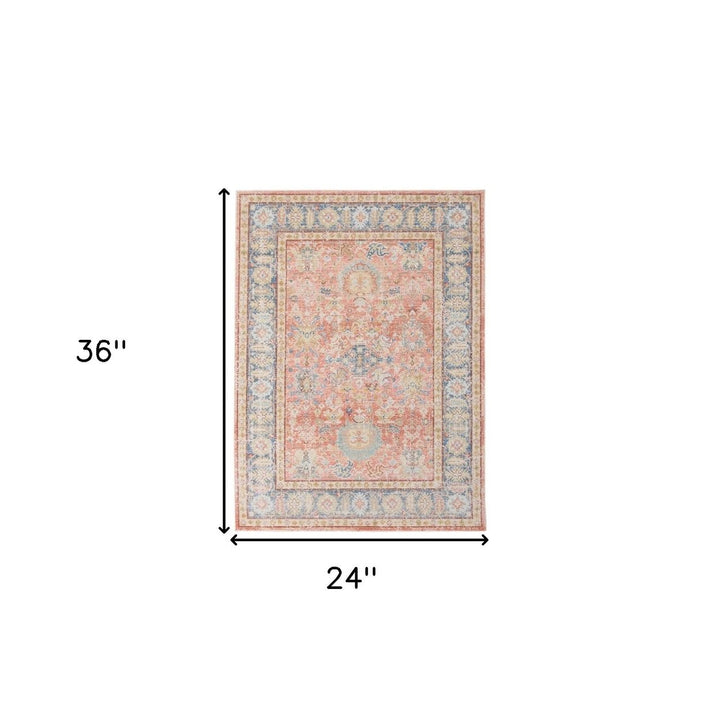 4 x 6 Coral Floral Power Loom Area Rug Image 1