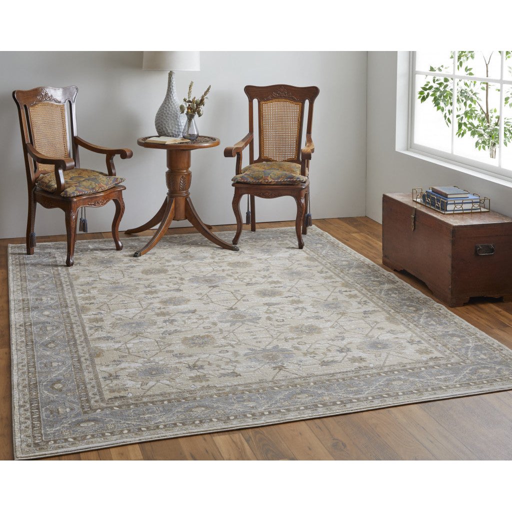 9 X 12 Tan Ivory And Gray Power Loom Area Rug Image 12