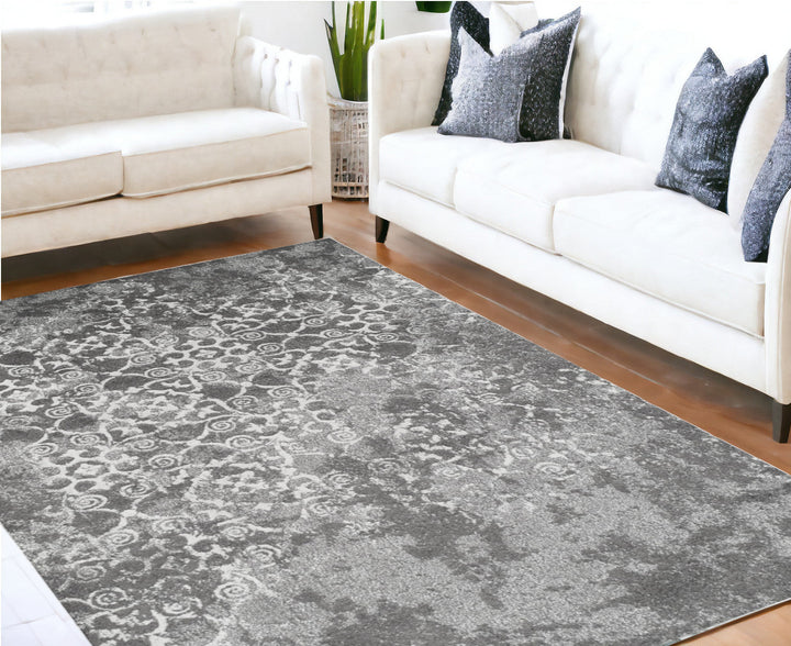 8 x 11 Gray and Ivory Oriental Distressed Area Rug Image 1