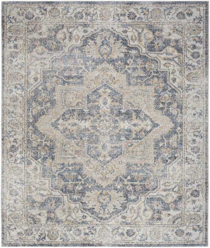 8 x 10 Gray and Blue Oriental Power Loom Washable Area Rug Image 1