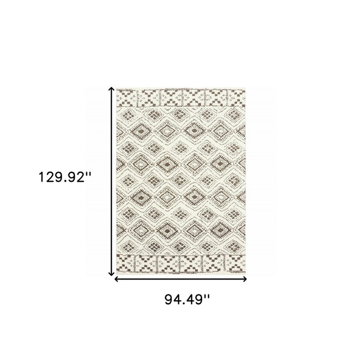 8 X 11 Ivory And Brown Geometric Shag Power Loom Stain Resistant Area Rug Image 6