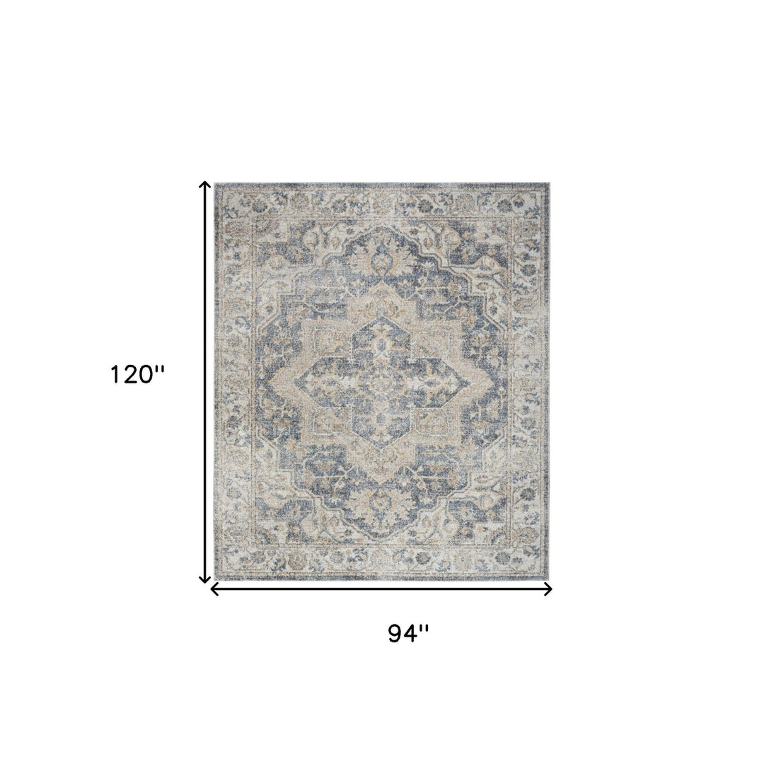 8 x 10 Gray and Blue Oriental Power Loom Washable Area Rug Image 8