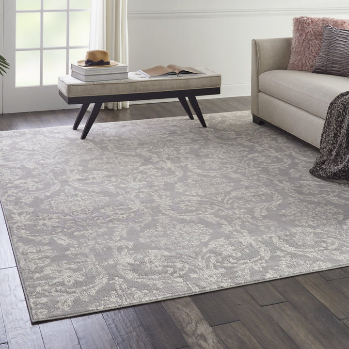 8 X 10 Gray Damask Power Loom Area Rug Image 6