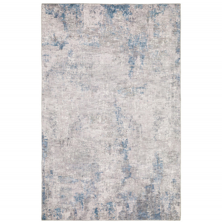 8 X 10 Grey And Blue Abstract Power Loom Stain Resistant Area Rug Image 1