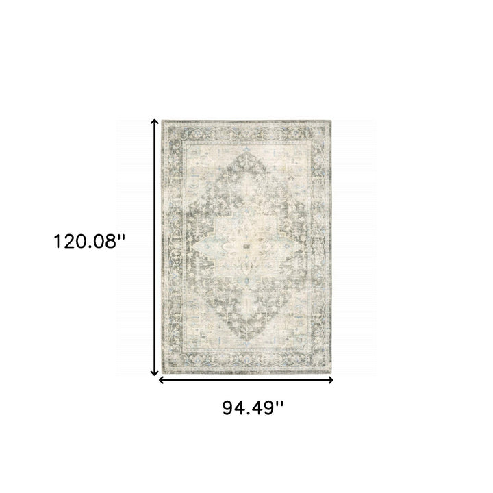 8 X 10 Grey Ivory And Blue Oriental Power Loom Stain Resistant Area Rug Image 8