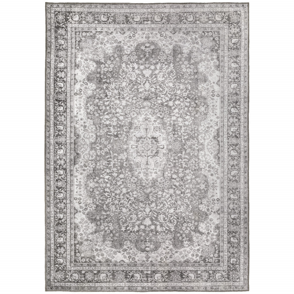 8 X 10 Grey Oriental Power Loom Stain Resistant Area Rug Image 2