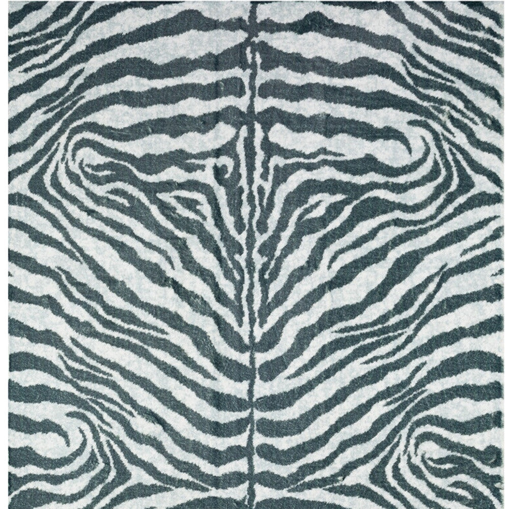 8 X 10 Grey Zebra Print Shag Handmade Non Skid Area Rug Image 3