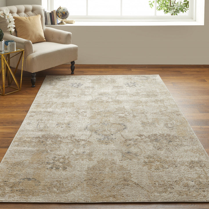 8 X 10 Ivory And Gray Abstract Power Loom Distressed Area Rug Image 6