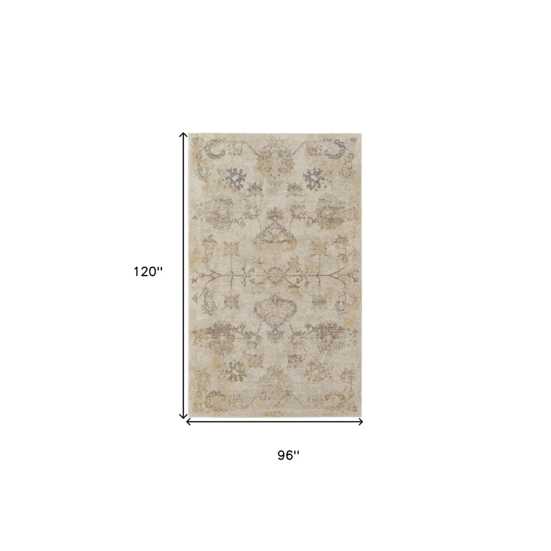 8 X 10 Ivory And Gray Abstract Power Loom Distressed Area Rug Image 9