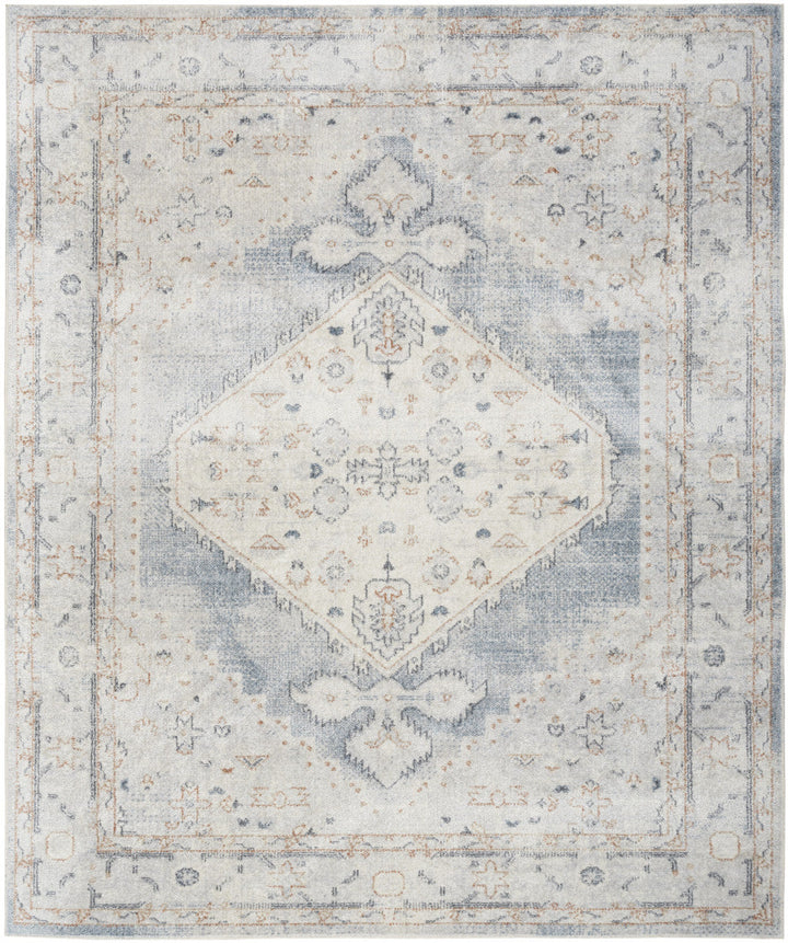 8 X 10 Light Blue Oriental Power Loom Distressed Washable Area Rug Image 1