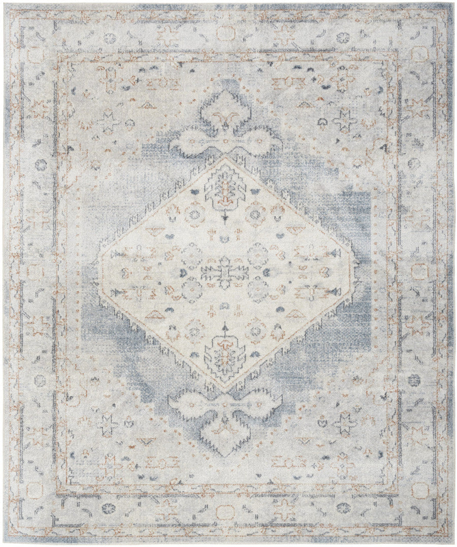 8 X 10 Light Blue Oriental Power Loom Distressed Washable Area Rug Image 1