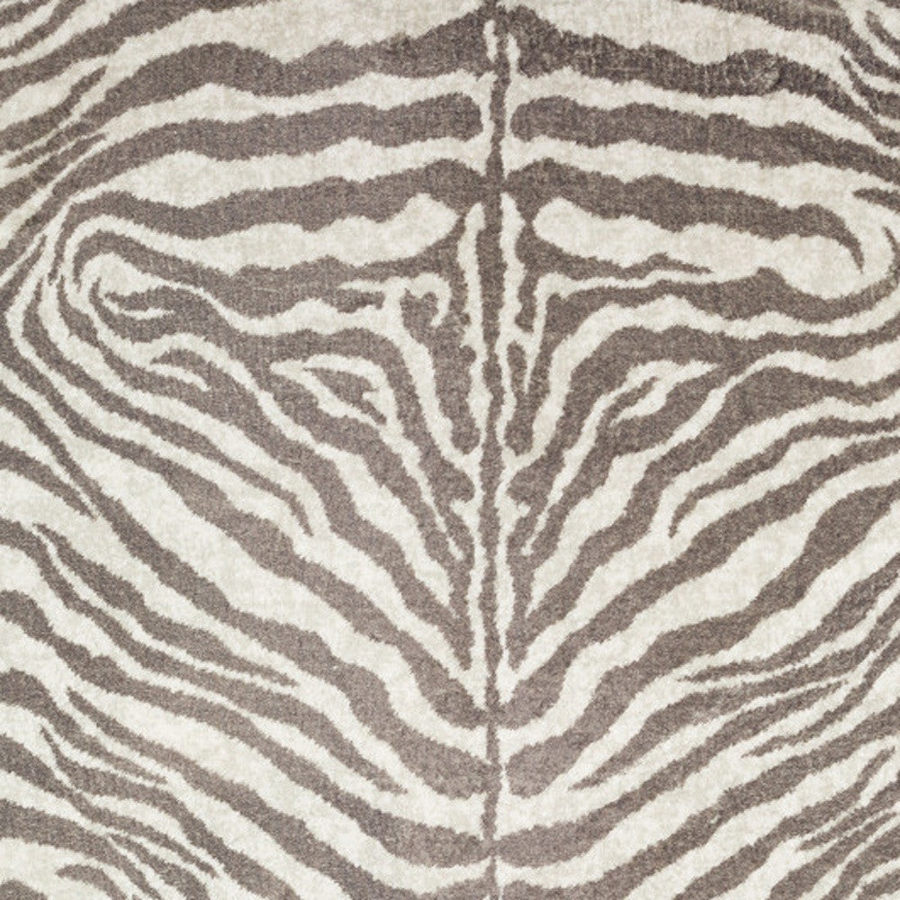 8 X 10 Mocha and Cream Zebra Print Shag Handmade Non Skid Area Rug Image 2