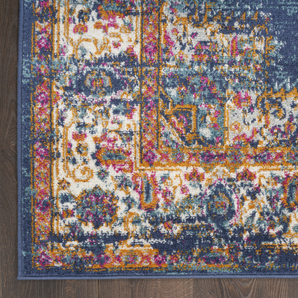 8 X 10 Navy Blue Floral Power Loom Distressed Area Rug Image 3