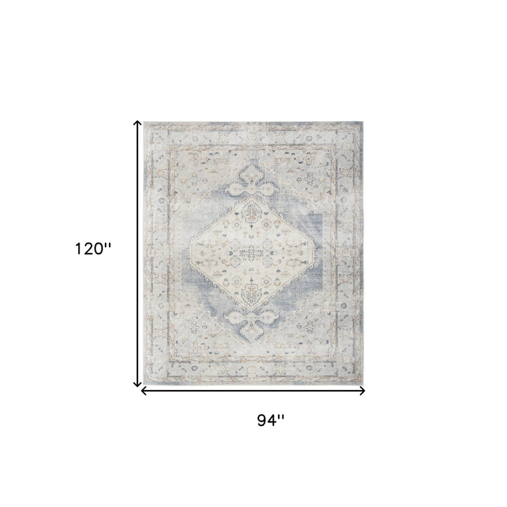 8 X 10 Light Blue Oriental Power Loom Distressed Washable Area Rug Image 10