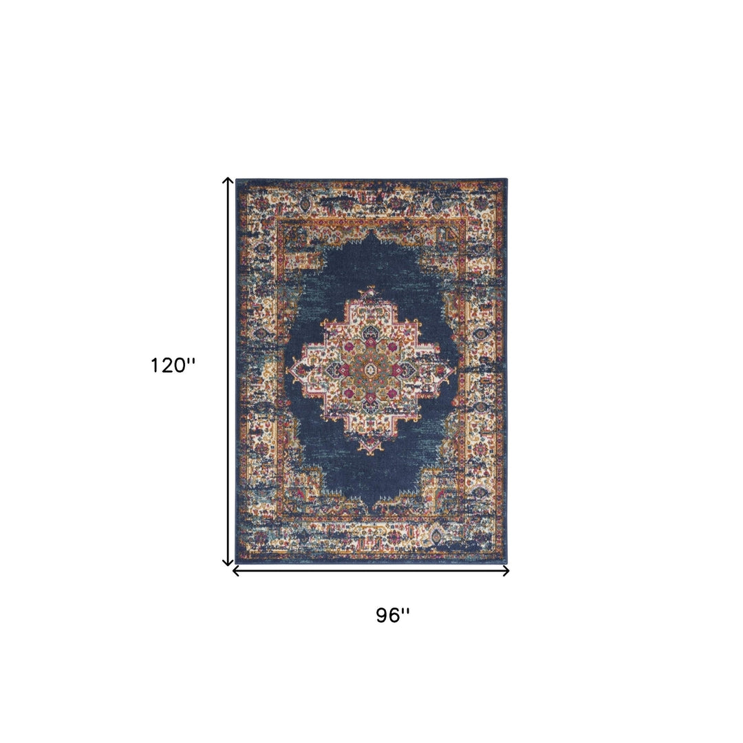 8 X 10 Navy Blue Floral Power Loom Distressed Area Rug Image 10