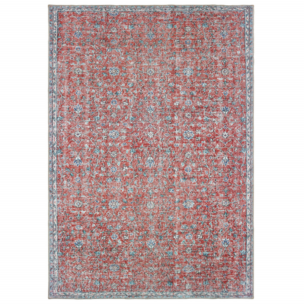 8 X 10 Red And Blue Oriental Power Loom Stain Resistant Area Rug Image 1