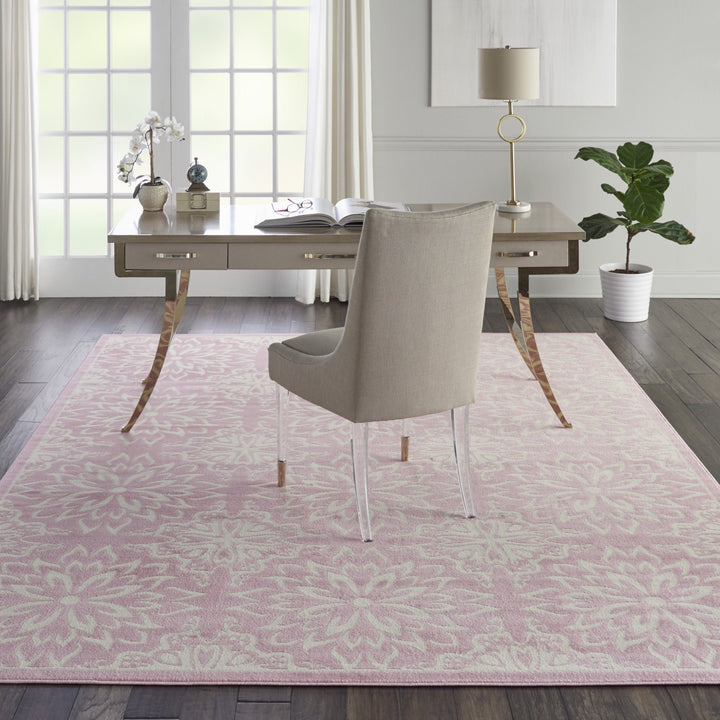 8 X 10 Pink Floral Power Loom Area Rug Image 6