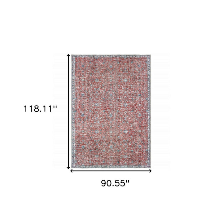 8 X 10 Red And Blue Oriental Power Loom Stain Resistant Area Rug Image 5