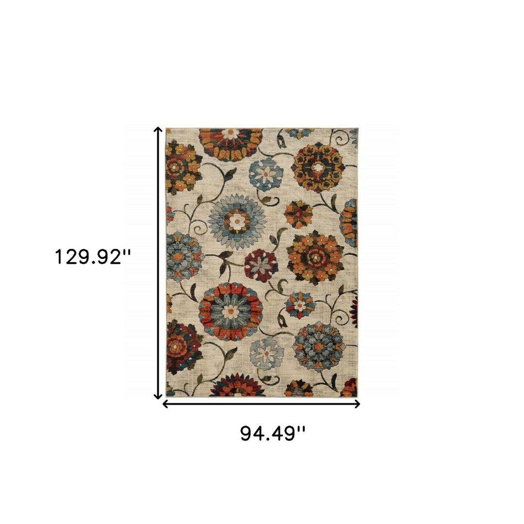 8 X 11 Ivory Blue Gold Green Orange Rust And Teal Floral Power Loom Stain Resistant Area Rug Image 6