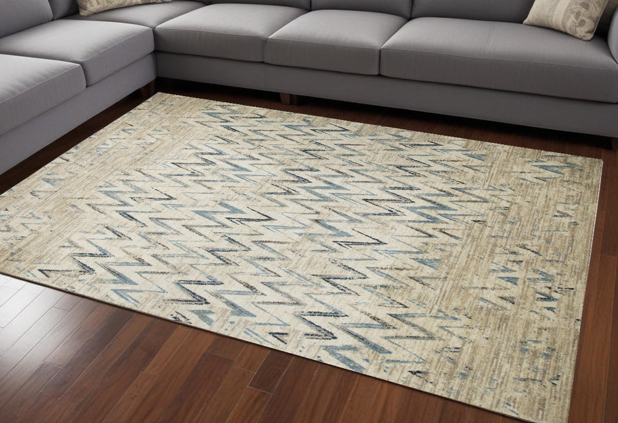 8 x 11 Ivory Chevron Area Rug Image 1