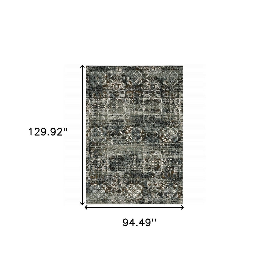 8 X 11 Ivory Charcoal Grey Blue Rust Gold And Brown Oriental Power Loom Stain Resistant Area Rug Image 1