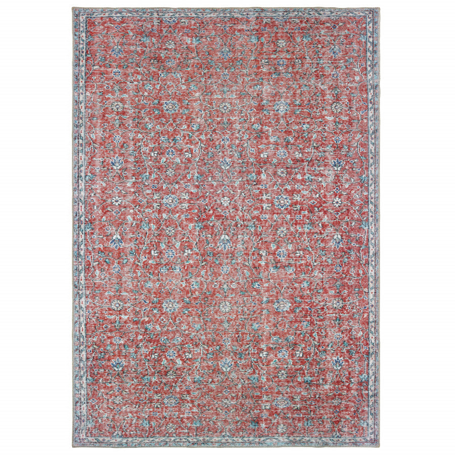 8 X 11 Red And Blue Oriental Power Loom Stain Resistant Area Rug Image 1