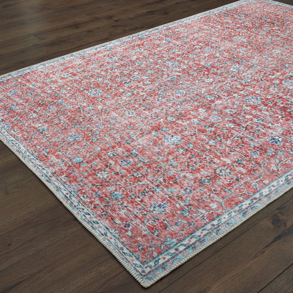 8 X 11 Red And Blue Oriental Power Loom Stain Resistant Area Rug Image 4