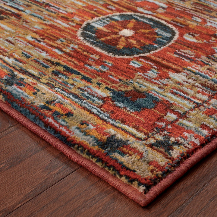 8 X 11 Red Gold Orange Green Ivory Rust And Blue Floral Power Loom Stain Resistant Area Rug Image 3