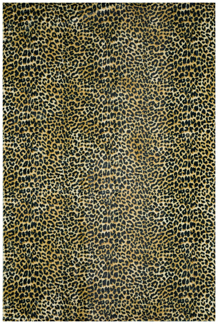 8 X 8 Black and Gold Round Leopard Print Shag Handmade Non Skid Area Rug Image 1