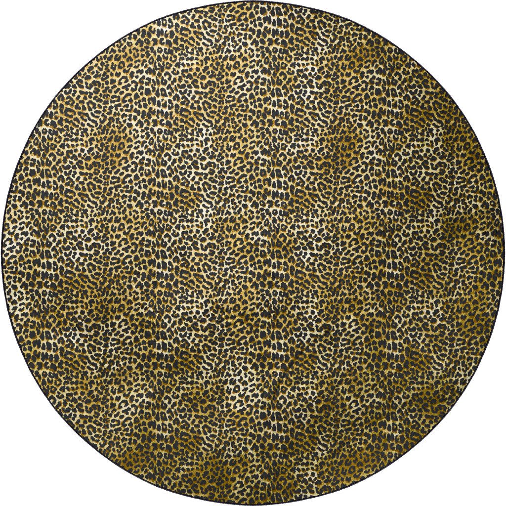 8 X 8 Black and Gold Round Leopard Print Shag Handmade Non Skid Area Rug Image 3