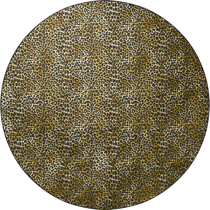 8 X 8 Black and Gold Round Leopard Print Shag Handmade Non Skid Area Rug Image 3