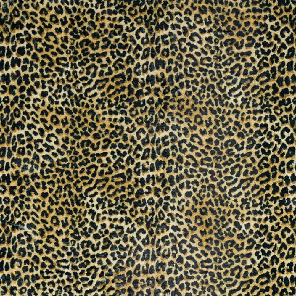 8 X 8 Black and Gold Round Leopard Print Shag Handmade Non Skid Area Rug Image 4