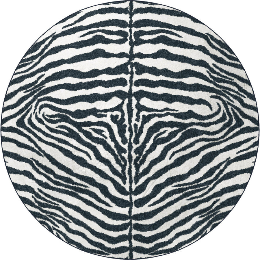 8 X 8 Black and White Zebra Print Round Shag Handmade Non Skid Area Rug Image 1