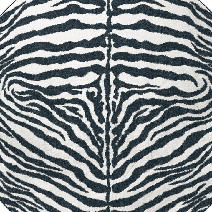 8 X 8 Black and White Zebra Print Round Shag Handmade Non Skid Area Rug Image 3