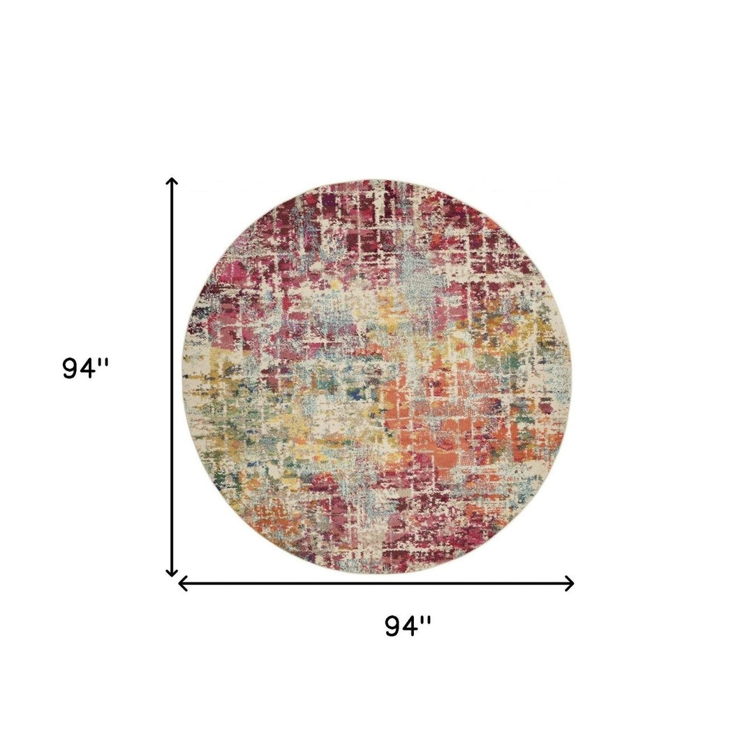 8 X 8 Pink Round Abstract Power Loom Distressed Non Skid Area Rug Image 5