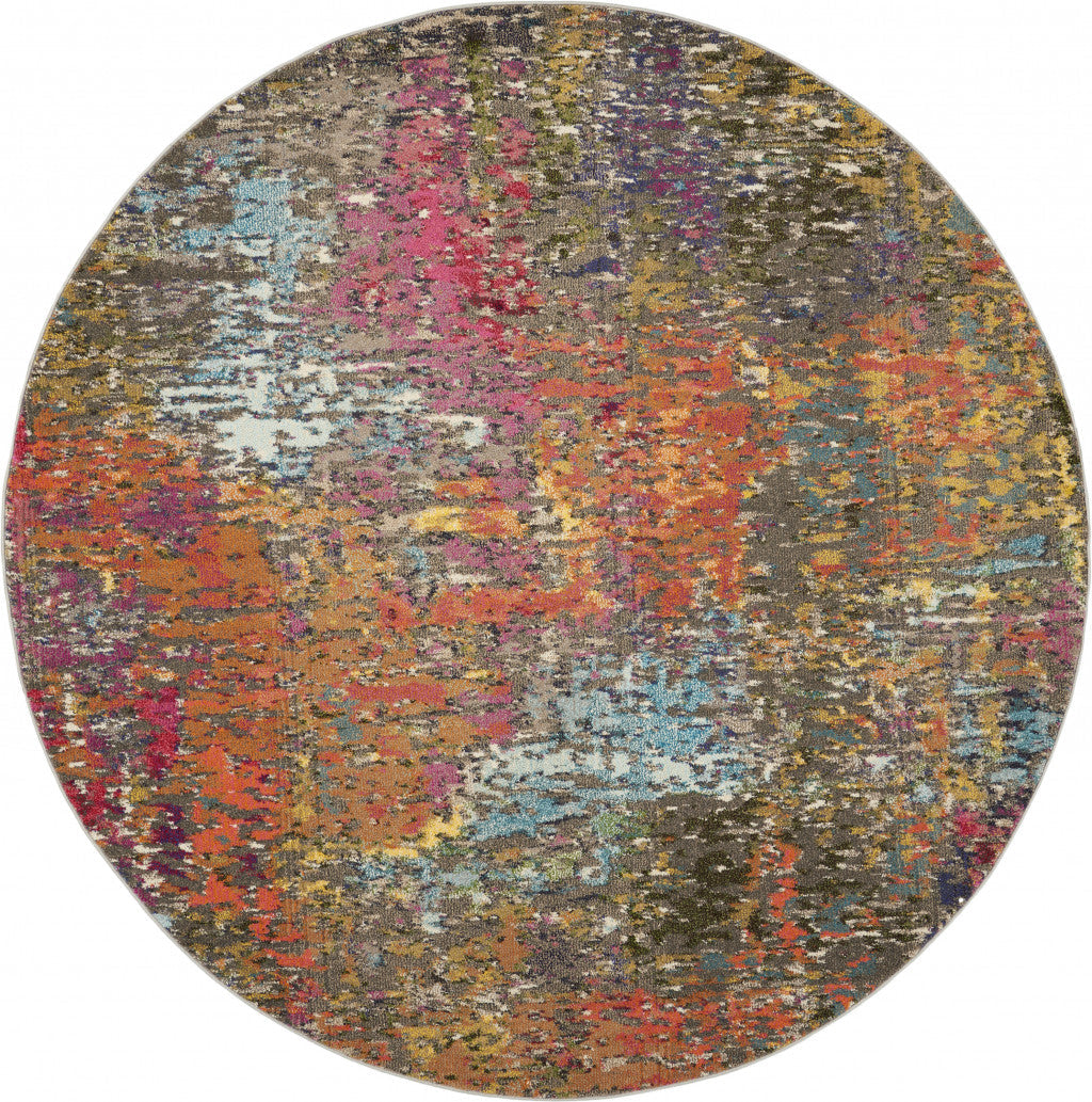 8 X 8 Sunset Round Abstract Power Loom Non Skid Area Rug Image 1