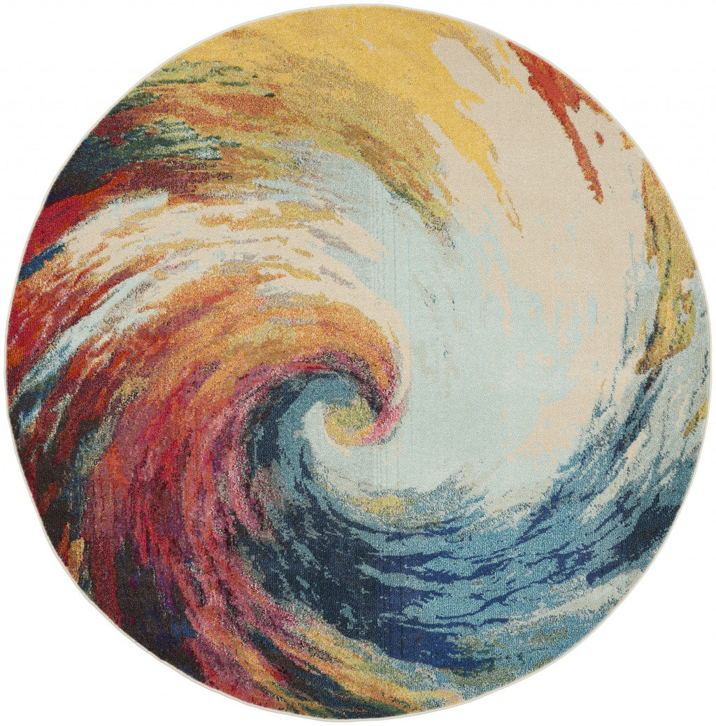 8 X 8 Wave Round Abstract Power Loom Non Skid Area Rug Image 1