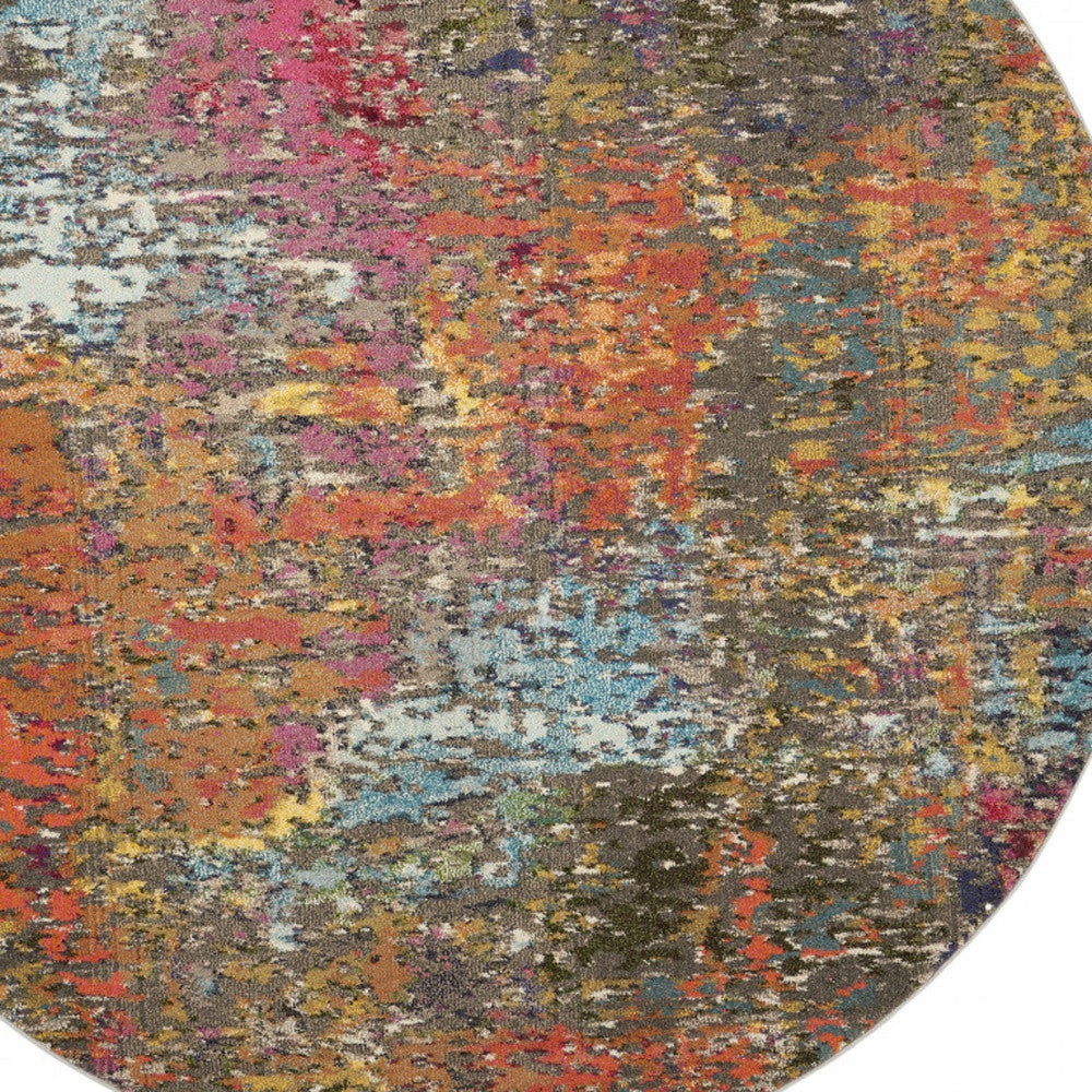 8 X 8 Sunset Round Abstract Power Loom Non Skid Area Rug Image 3